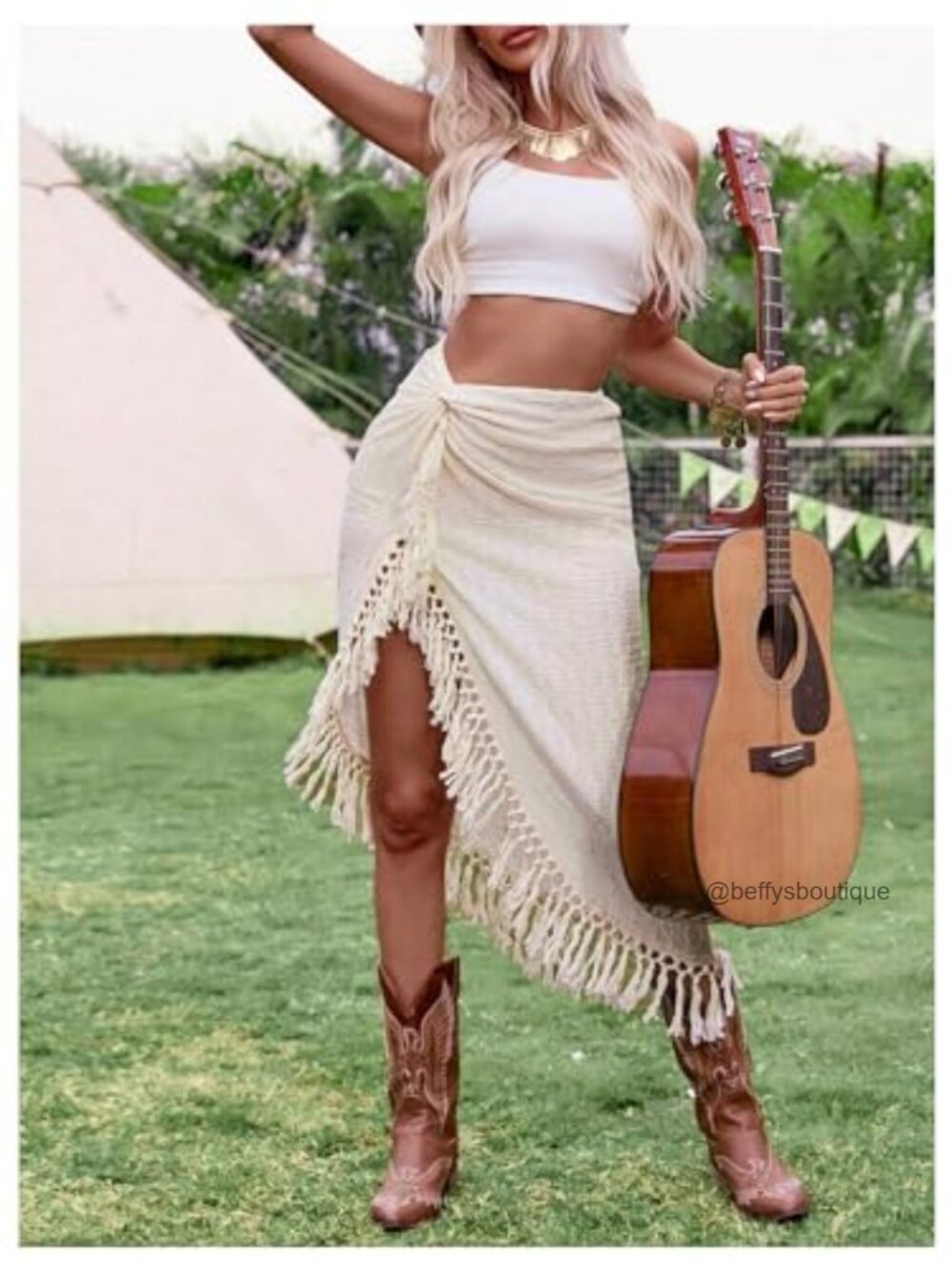 Women's Twist Front High Slit Fringe Skirt Asymmetrical Tassel Midi - Picture 6 of 6